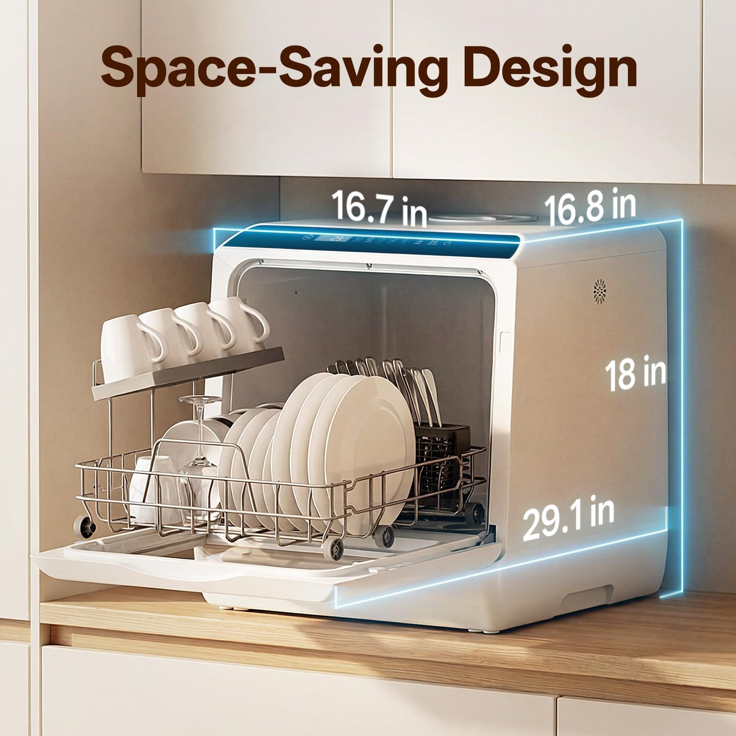 NOVETE Portable Countertop Dishwashers, Compact Dishwashers with 5L Built-in Water Tank & Inlet Hose, 5 Washing Programs, Baby Care, Air-Dry Function and LED Light for Small Apartments