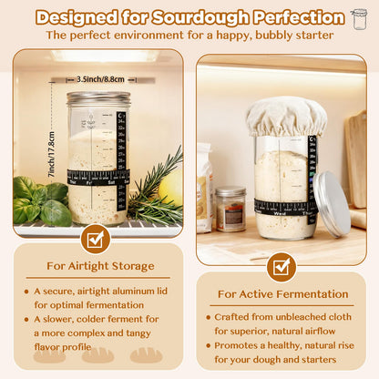 SORON Sourdough Starter Kit, Banneton Bread Proofing Basket with Glass Sour Dough Starter Jar, Sourdough Bread Baking Supplies Tools, 9" Round & 10" Oval Banneton Baskets, Gift Set for Homemade Making