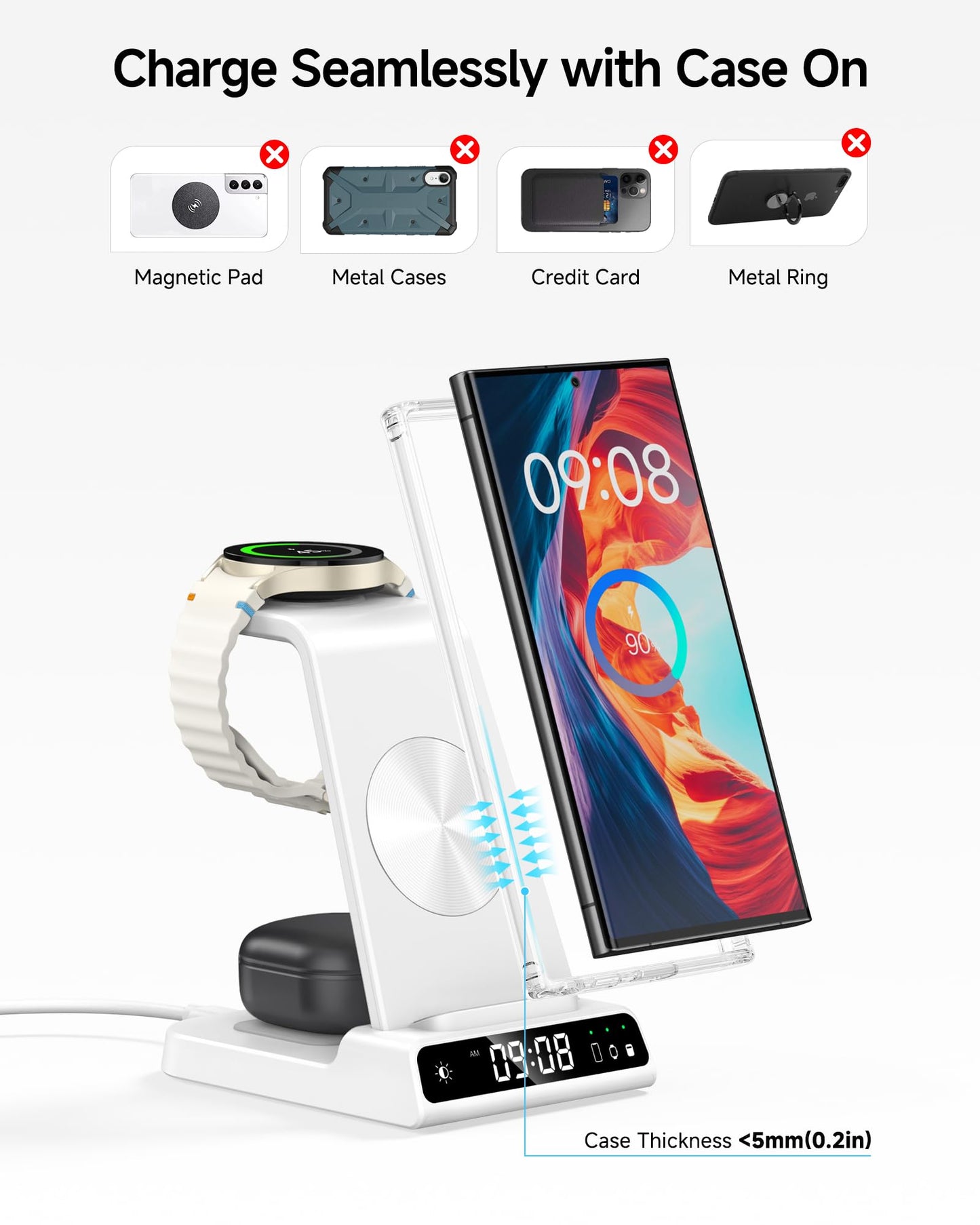 Wireless Charger for Samsung, 3 in 1 Wireless Charging Station for Samsung Galaxy S25 Ultra/S24 Ultra/S23/S22/Note 20/Z Flip 7/Fold 6, Charger for Samsung Galaxy Watch Ultra/8/7/6, Galaxy Buds 3/3 Pro