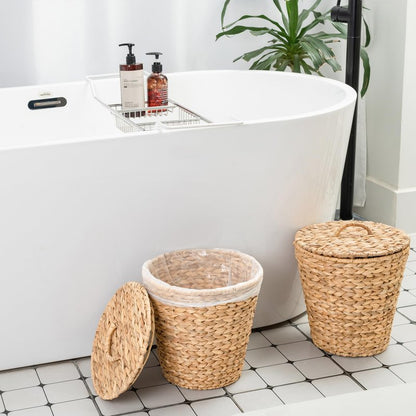 ATEDIR Small Trash Can with Lid, 4 Gallon Waste Basket with Lid, Round Wicker Waste Basket, Handwoven Lidded Trash Can for Bathroom, Bedroom, Kitchen, 2 Pack