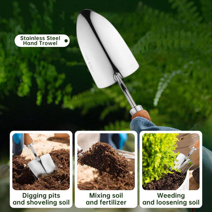 Heavy Duty Garden Tool Set, Stainless Steel Graduated Shovel, Hand Fork, Hand Rake, Transplant Shovel with Scale, 4Pcs Heavy Duty Hand Tools Set for Garden Planting (Garden Hand Tool Set)