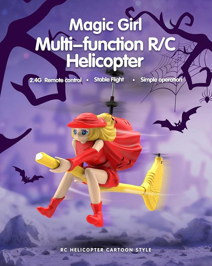 LM16-A RC Helicopter Flying Witch Drone Toys for Girls with LED Lights Indoor/Outdoor Remote Control Helicopter Christmas Birthday Gifts for Kids Boys Girls Age 6-8 9 10 11 12+(Red)