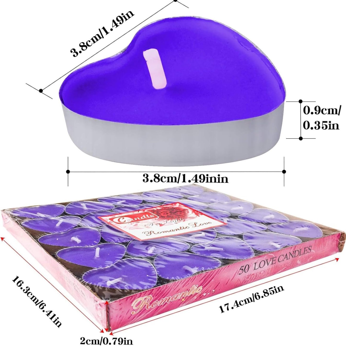 IJRPLM 50 Pack Heart Shaped Tealight Candles, Romantic Love Unscented Tea Lights Candles, Dripless & Long Lasting Smokeless, Mini Tealight Candle for Wedding Party Home Decor, Purple