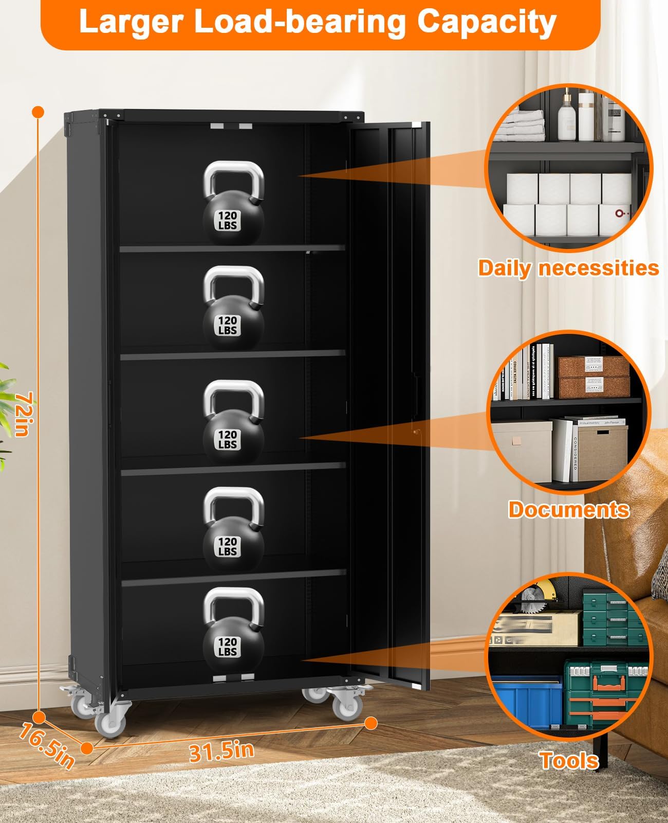 Garvee Storage Metal Cabinet 71" with Doors and 4 Shelves Adjustable Adjustable Feet and Lock Tall Storage Cabinet for Pantry Garage Craft Bedroom Office Shop