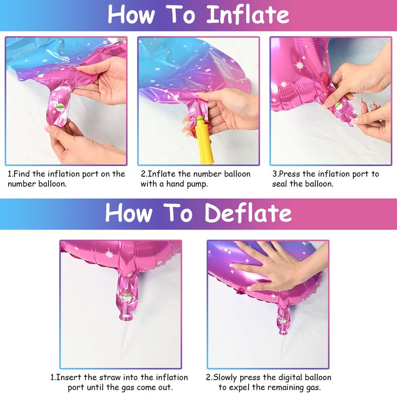 Gradient Rainbow 4 Balloons, 40 Inch Large Blue Pink Purple Foil Number Balloons Set 0-9, Self Inflating Starry Digital 4 Helium Balloon for Girls Women Birthday Anniversary Party Decorations Supplies