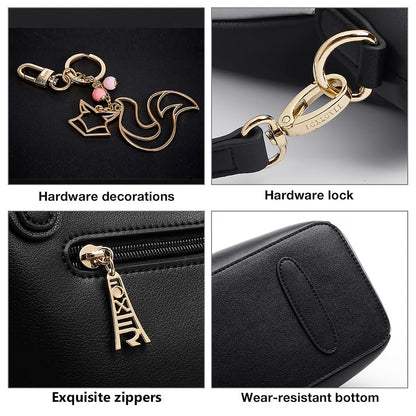 FOXLOVER Large Capacity Genuine Leather Tote Bag for Women Designer Handbags Shoulder Big Purses Minimalist(Black)