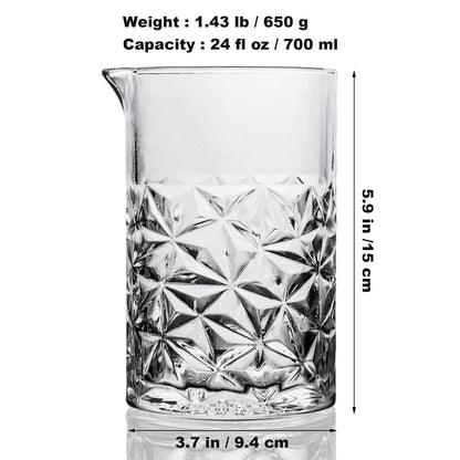 Cocktail Mixing Glass with Strainer Set, 24 oz Crystal Stirring Glass with 304 Stainless Steel Strainer, Elegant and Professional Barware Tools, Bartender Gifts for Men, Housewarming Gift