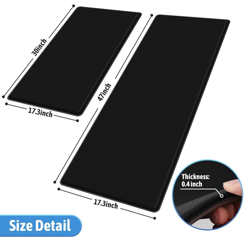 StepLively Kitchen Mat, 2 PCS Kitchen Rugs, Cushioned Kitchen Mats for Floor, Anti Fatigue Kitchen Rug Set, Non-Slip Standing Mat for Kitchen, Office, Sink, 17.3"x30"+17.3"x47", Black