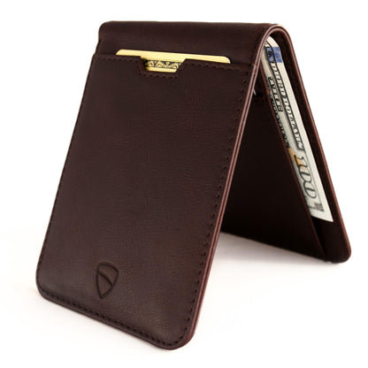 Vaultskin MANHATTAN Slim RFID Blocking Bifold Leather Wallet for Men - Minimalist Front Pocket Card Holder, Holds 9 Cards & Cash, Premium Italian Leather (Brown)