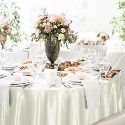 TURSTIN 2 Pieces Round Satin Tablecloth 120 Inches Overlay Table Cover Smooth Fabric Table Decor Bright Silk Tablecloth for Holiday Dinner Wedding Banquet Decoration (Ivory)