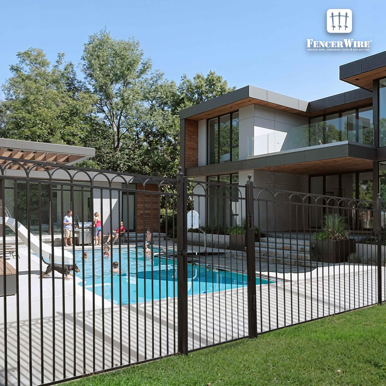 Fencer Wire 104FT Heavy Duty Arc Fence Barrier Kit, Anti-Rust Metal Steel Fence with 6FT Height X 5FT Width Panels, Gate, Posts, Connectors, Diameter Outdoor Fencing for Yard, Pool, Patio