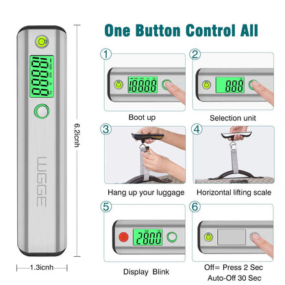 Digital Luggage Scale, WGGE Travel Luggage Weight Scale, Max 110lbs/50kg Baggage Scale with Backlit LCD Display