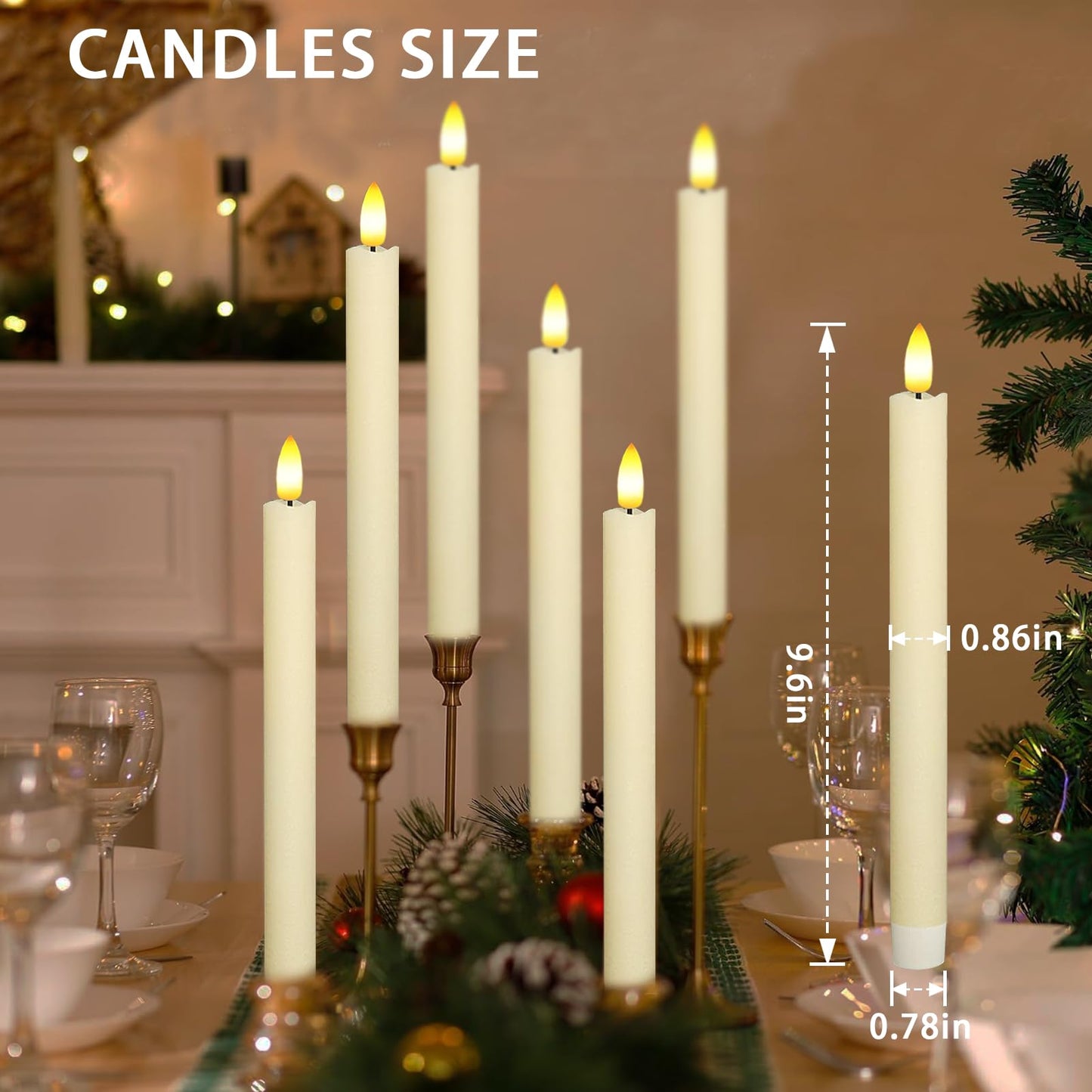 Upgraded Real Wax LED Flameless Taper Candles with Remote, KSWING 6 PCS Ivory Candle Sticks Battery Operated 3D Flickering - 9.6" Long Realistic Fake Candlesticks for Home/Wedding/Fireplace Xmas Decor