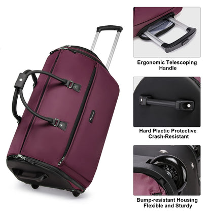Modoker Rolling Garment Bags, Large Garment Duffle Bag with Wheels, 3 in 1 Garment Suit Luggage Bag for Women Men Business Travel Weekender, Red