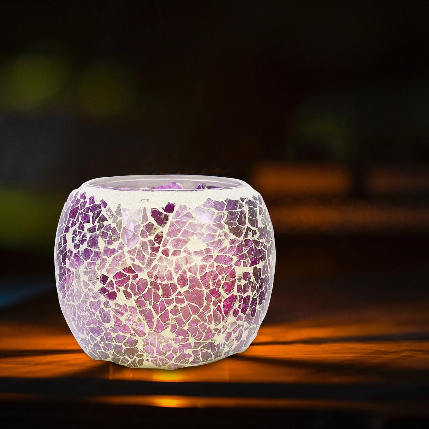 Generic European Style Purple Mosaic Glass Candleholder, Decorative Table Candlestick for Romantic Dinner, Home and Bar Dining Centerpiece