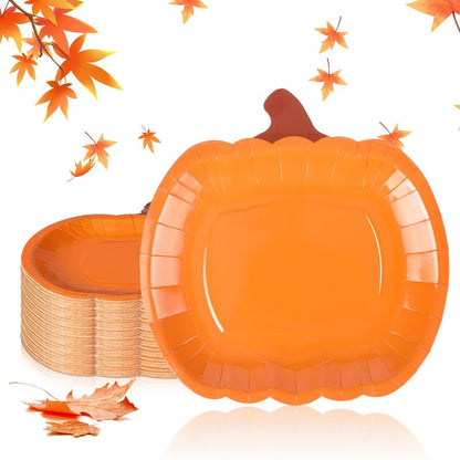 Dandat 50 Pcs Fall Pumpkin Disposable Paper Plates 9 Inch Thanksgiving Harvest Party Plates Orange Round Dinner Decor Halloween Party Favors for Autumn Kitchen Home Dining Supplies