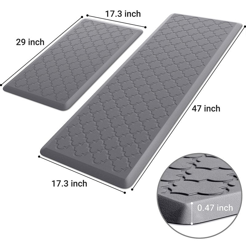 Kitchen Mat [2 PCS] Cushioned Anti-Fatigue Floor Mat, Waterproof Non-Skid Ergonomic Comfort Foam Rugs, Standing Mat for Kitchen, Floor,Office, Sink, Laundry(Grey)