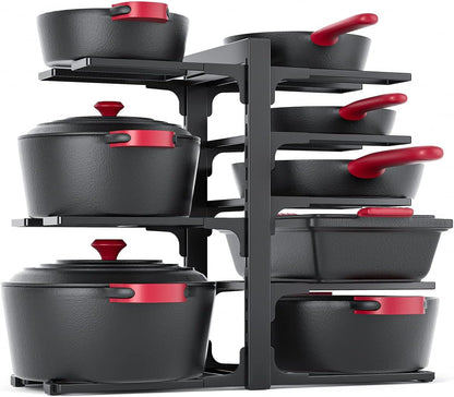 MUDEELA 8-Tier Pots and Pans Organizer under Cabinet, 15.83" Height Heavy Duty Pot and Pan Organizer Kitchen Cabinet Organization and Storage, Adjustable Pot Rack for Frying Pan, Cast Iron Skillet
