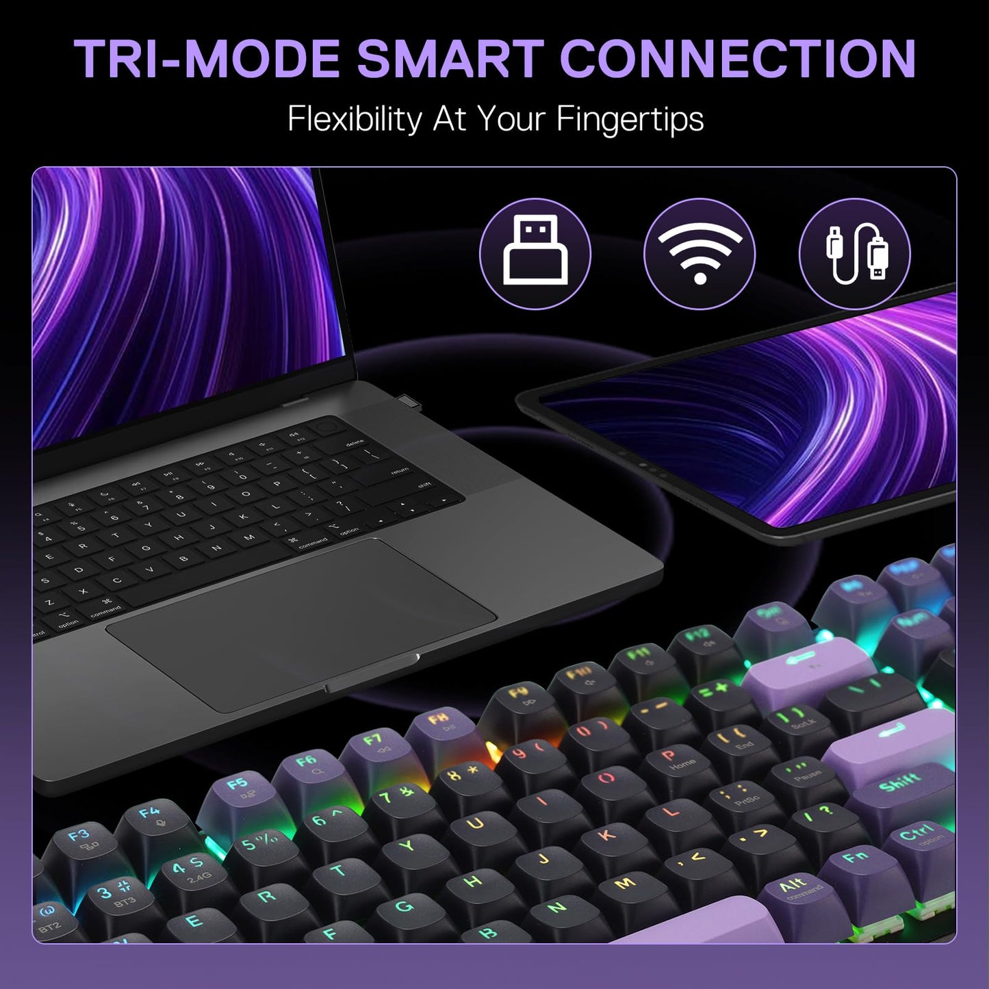 Redragon K740 PRO 98 Keys Wireless RGB Gaming Keyboard, 3-Mode PBT Mechanical Keyboard w/Solid Aluminum Base, Dedicated Knob Control & Hot-Swap Socket, Custom Linear Switch