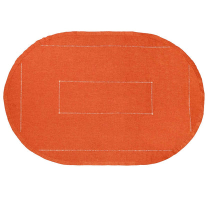 Grelucgo Solid Orange Color Hemstitched Dining Tablecloth for Fall and Thanksgiving Holidays (OvalTablecloth 60 x 84 inches)