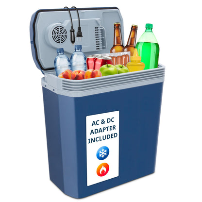 Ivation Electric Cooler & Warmer with Handle | 24 L Portable Thermoelectric Fridge for Vehicles & Trucks| 110V AC Home Power Cord & 12V Car Adapter for Camping, Travel & Picnics