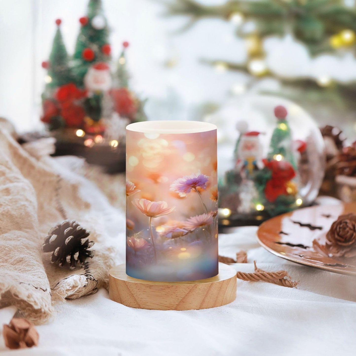 ALAZA Spring Blooming Flowers (2) Flickering Flameless Candles Battery Operated with Remote Timer,Tea Light Candles LED Pillar Votive Candles Set of 2 for Outdoor Indoor Decorations