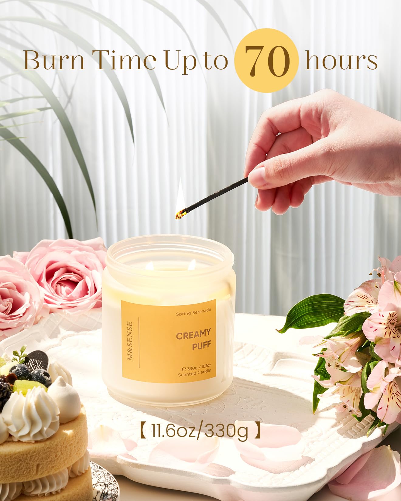 M&SENSE Sandalwood Gardenia Large Soy Candles, 11.6oz Natural Non Toxic Scented Candles for Home, 70-Hour Long Lasting Burning, 2 Wicks Spring Smelling Romantic Valentines Gift for Her/Him