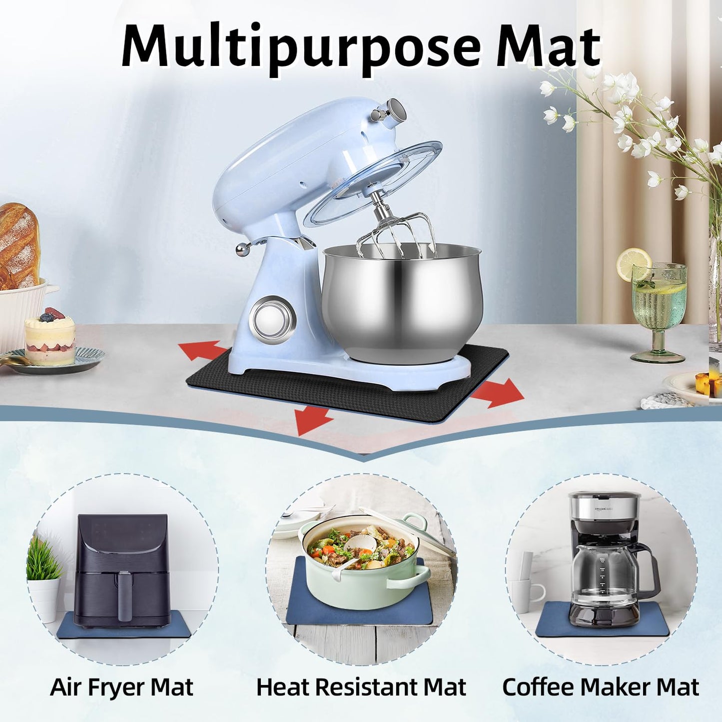 LOPNUR 14"x10" Small Appliance Slider, Appliance Sliders for Kitchen Appliances, 360° Rotating Sliding Tray for Coffee Maker, Heat Resistant Mat Cut to Fit Stand Mixer Air Fryer Microwave, Gray