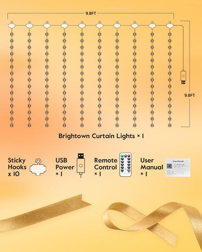 Smart Curtain Lights, USB Plug in, 9.8ft 300 LED Window Smart String Light with APP and Remote, 8 Modes, Waterproof Fairy Lights for Bedroom, Indoor, Weddings, Party, Christmas Ramadan Decorations