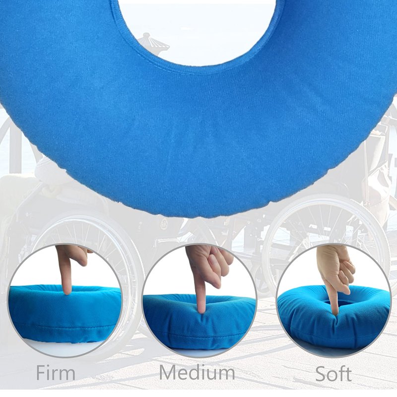 Shineyid Donut Pillow, Inflatable Donut Cushion for Tailbone Pain,Hemorrhoid Seat Cushion (15" Light Blue, Air Pump Included)