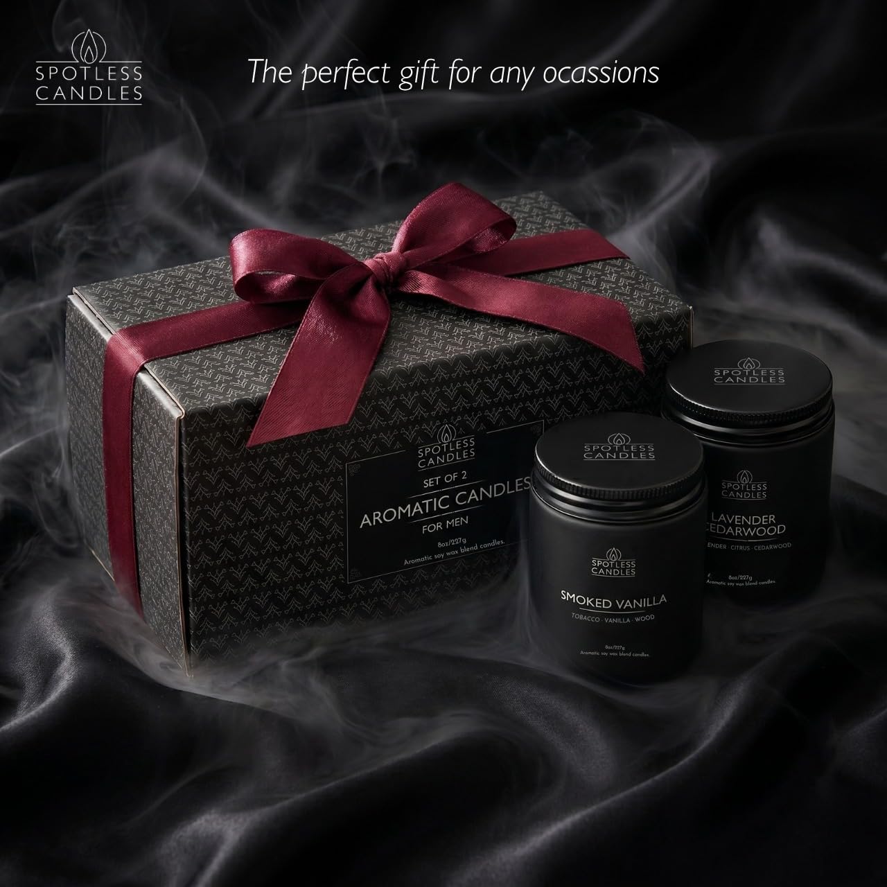 Mens Candle 2 x 8oz Pack Smoked Vanilla and Lavender Cedarwood Scents