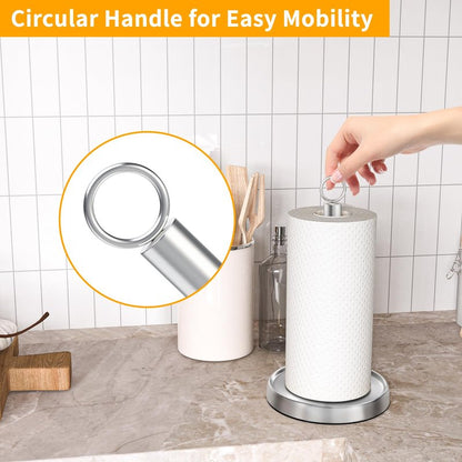 Paper Towel Holder Countertop, Stainless Steel, Weighted Base, Paper Towel Stand Holder for Kitchen Bathroom Farmhouse Essentials Decor Accessories, Silver