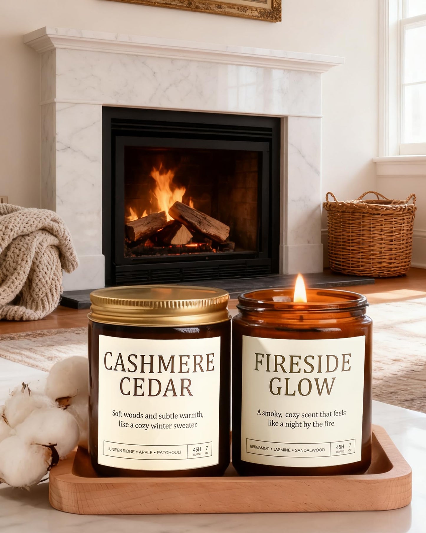 Scented Candles Gift Set for Women - 4 Pack Soy Candles for Home Scented, Long Lasting Winter Candle Set with Cashmere Cedar/Fireside Glow/Cinnamon Apple/Vanilla Balsam, Birthday Valentine's Day Gifts