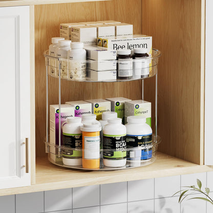 LAMU 2 Tier Lazy Susan Turntable Organizer 9.25'' Rotating Spice Rack Organization for Cabinet, Kitchen, Pantry, Countertop, Bathroom, Vanity, Medicine Cabinet Organizer, Clear