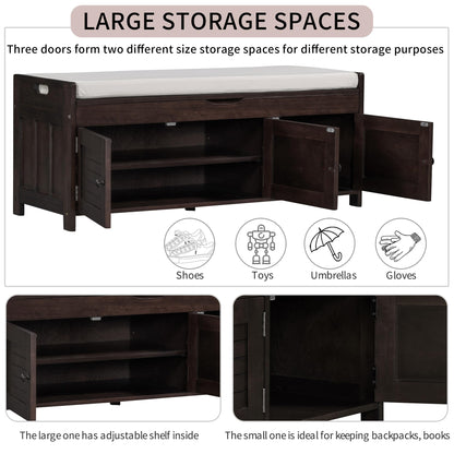 Jintop Wood Storage Bench 3 Shutter-Shaped Doors,Multifunction Shoebox,W/ 2 Size and Removable Cushion & Hidden Savings Space,for Entryway,Bedroom,Living Room,Espresso, 43.5"