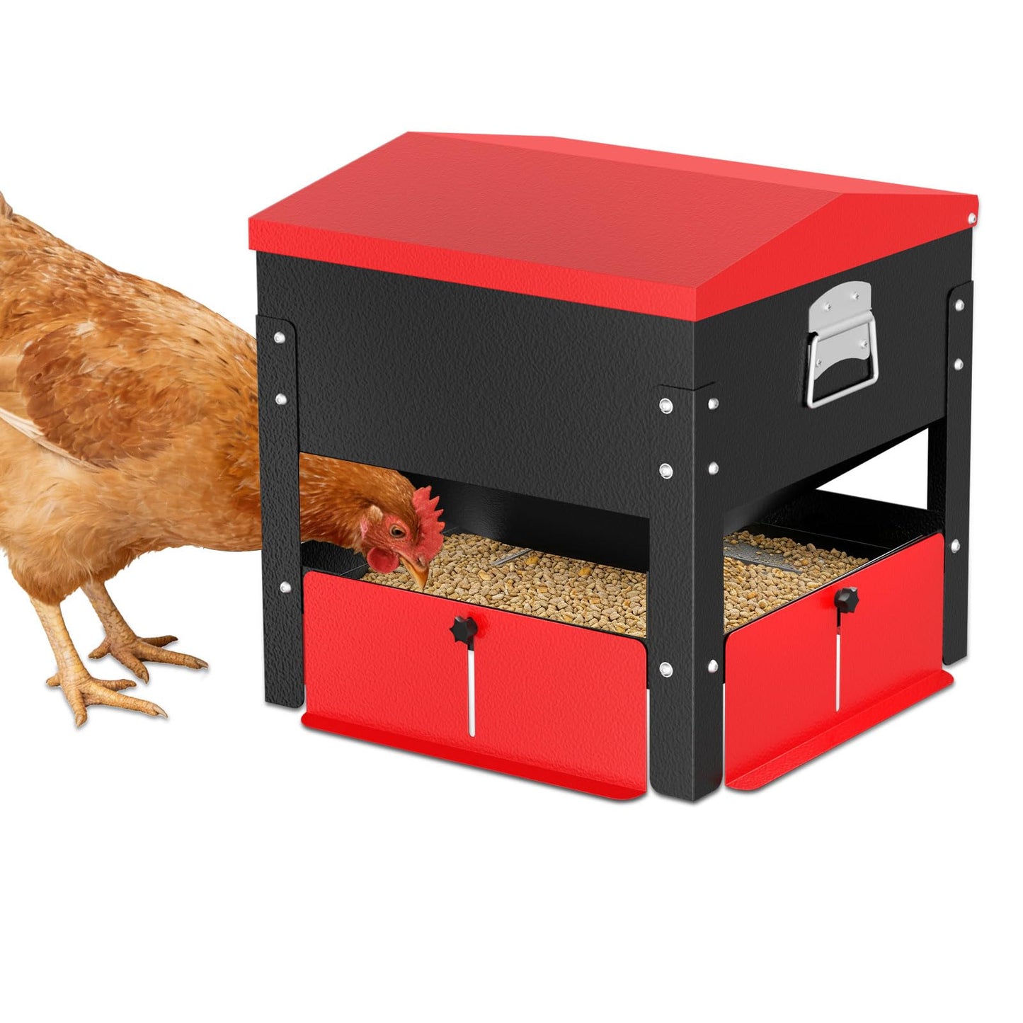 100lbs Automatic Chicken Feeder, Heavy Duty Galvanized Steel Poultry Feeder, Weatherproof & Secure-Lid for Outdoor Use, No Waste & Rodent-Proof for Chickens, Ducks, Turkeys