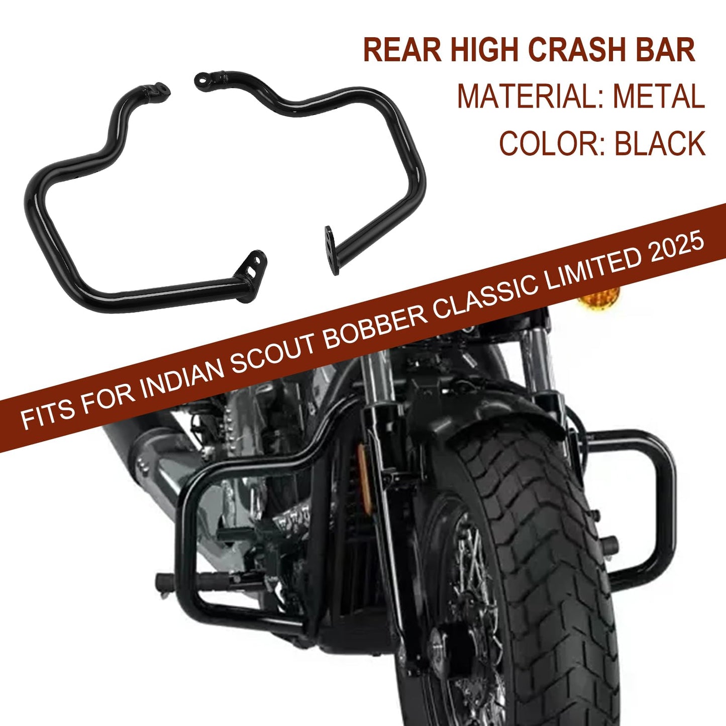 TiCoast Motorcycle Black Engine Guard Rear Highway Crash Bar for Indian Scout Bobber Classic Limited Scout Classic Limited 2025