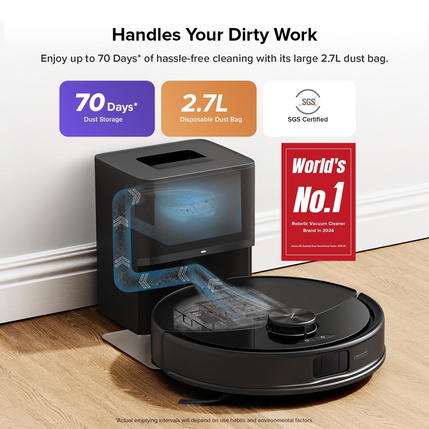 roborock Q10 S5+ Robot Vacuum and Mop, 10,000Pa Suction, Upgraded from Q8 max+, 70 Days Self-Emptying, Obstacle Avoidance, Sonic Mopping, Dual Anti-Tangle Design, Auto Mop Lifting, Black