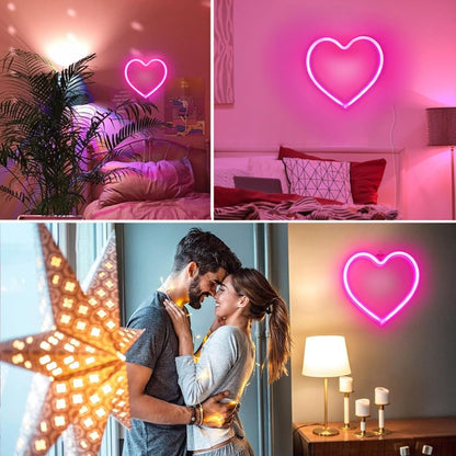 Pink Heart Neon Sign, Battery Operated or USB Powered LED Heart Lights for Valentines Day Decoration, Valentines Gifts for Wife Wedding Proposal Anniversary Mother's Day Girls’ Room Table Wall Decor