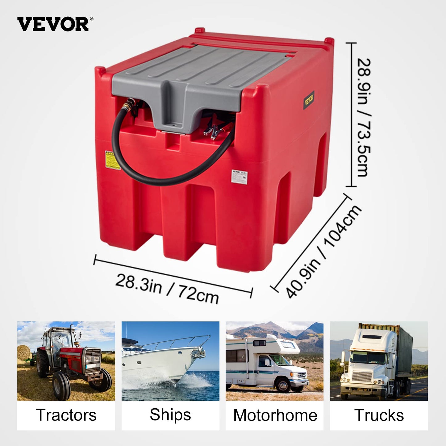 VEVOR Portable Diesel Tank, 116 Gallon Capacity & 10 GPM Flow Rate, Diesel Fuel Tank with 12V Electric Transfer Pump and 13.1ft Rubber Hose, PE Diesel Transfer Tank for Easy Fuel Transportation, Red