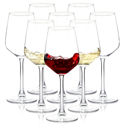 SHYRC Wine Glasses Set of 8, 12oz Clear Red/White, Long Stem Wine Glasses for Party, Wedding and Home