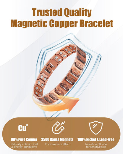 Jeracol Copper Cross Bracelet for Men, Magnetic Therapy Bracelet with Powerful 3800 Gauss Magnets - Adjustable Length with Sizing Tool & Gift Box