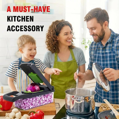 Vegetable Chopper, All in One Vegetable Chopper, 16 Blade Slicer for Kitchen, Food Chopper, Vegetable Slicer and Spiralizer, Cutter, Dicer, Grater, Kitchen Gadgets Sets with Container,