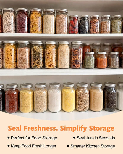 Auletor Electric Mason Jar Vacuum Sealer, [2026 Upgraded] One-Piece Handheld Vacuum Sealer Kit for Wide & Regular Mouth Jars, Portable Cordless Sealer for Food Storage, Homesteading & Meal Prep