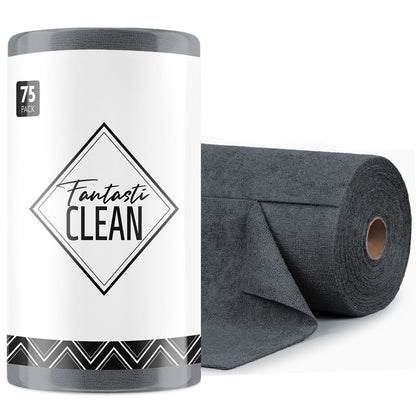 Fantasticlean Microfiber Cleaning Cloth Roll -150 Pack, Tear Away Microfiber Towels, 12" x 12", Reusable, Washable, Ultra Absorbent Dishcloth for Home Supplies, Car, Pet, Kitchen (2 Rolls of Grey)