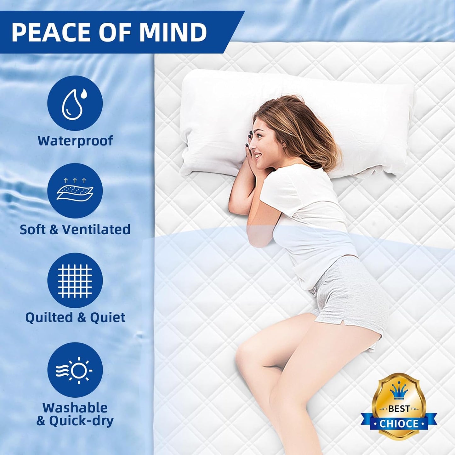 MEELUS Padded Queen Mattress Protector - Breathable Waterproof Cover with Deep Pockets | Soft, Noiseless, Washable, White