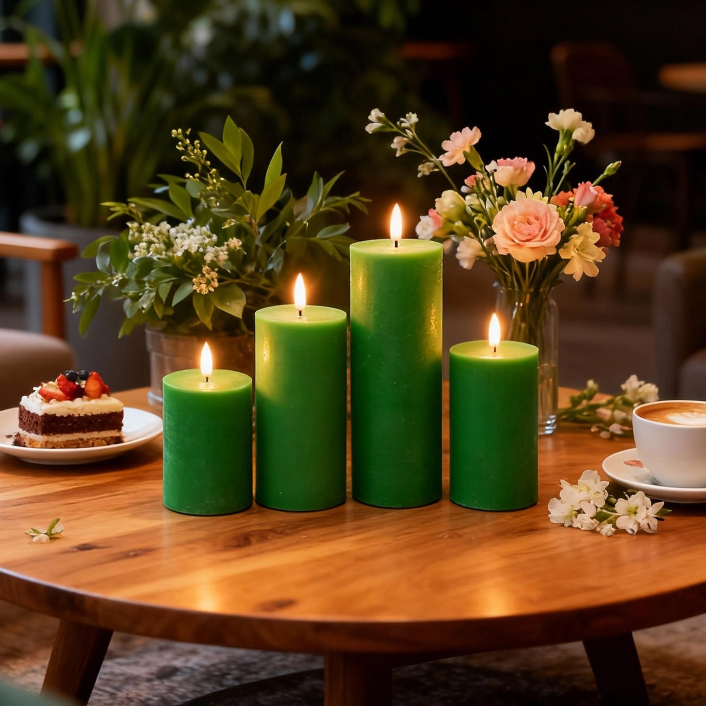 LUSHARBOR Green Flameless Candles, 4 Pack Battery Operated Candles for St. Patrick’s Day, Real Wax LED Fake Candles for Spring Decor Party Centerpiece Green