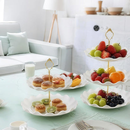 Wgbon 10 Pack Dessert Table Display Set, 4 Sets 3 Tier Cupcake Stand, 6 Pcs Food Serving Trays, Tiered White Plastic Cup Cake Tower for Birthday Baby Shower Wedding and Tea Party Supplies (10, Large)