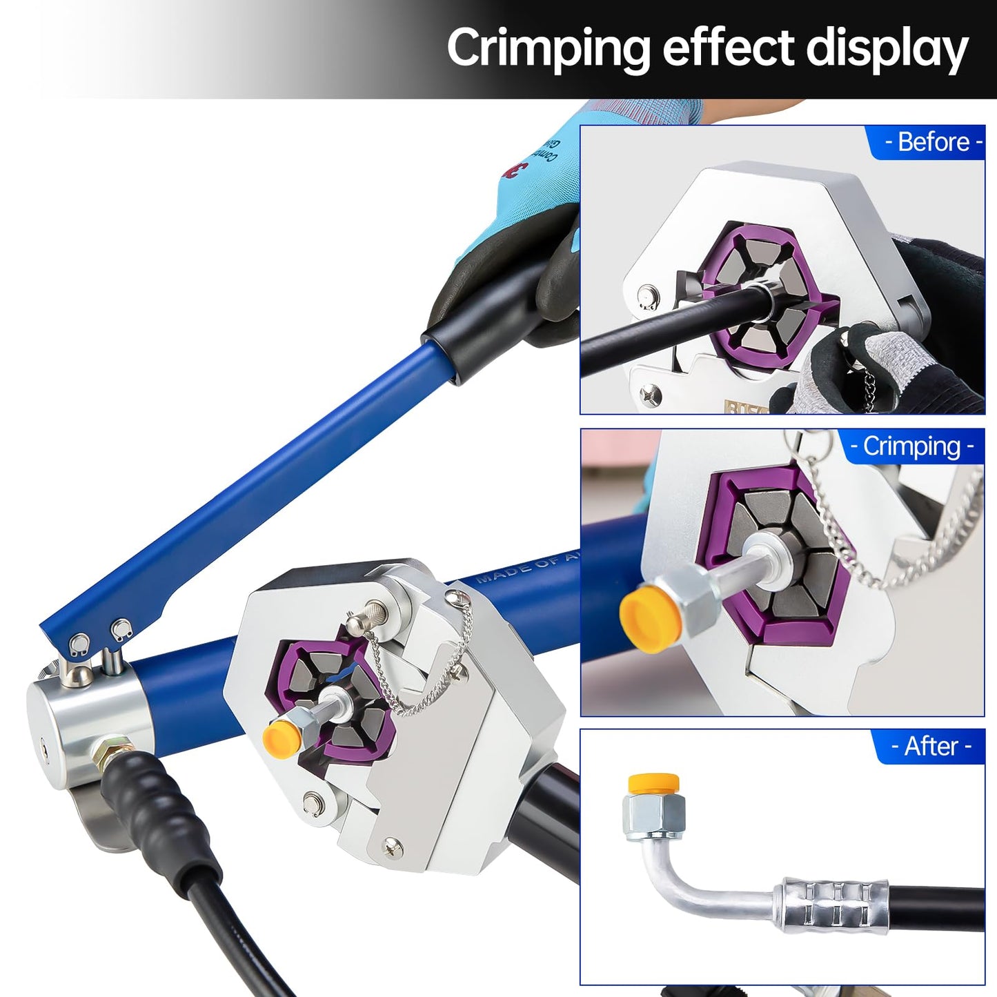 IBOSAD Hydraulic Hose Crimper Hydra-Krimp 71500 Manual A/C Hose Crimper Kit Air Conditioning Repaire Handheld Hydraulic Hose Crimping Tool (Split with Manual Pump)