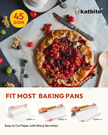 Katbite 2 Pack 15in x 242ft Parchment Paper Roll, 300 Sq. Ft Non-stick Baking Paper with Serrated Cutter, Perfect for Cooking, Air Fryer, Steaming, Bread - Value Pack
